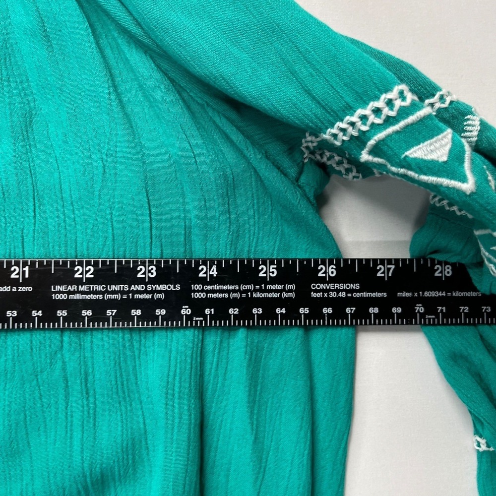 Lane Bryant Teal Embroidered Peasant Blouse Tassel Tie Top Size 18 Boho Rayon - Picture 6 of 13